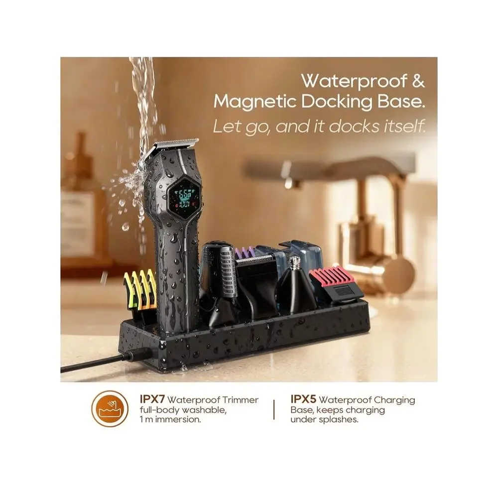 TRIMX Beard Trimmer menMagnetic Snap-on Replacement Heads Charging Dock, IPX7